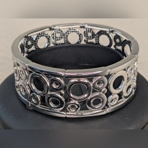 Lia Sophia Silver Tone Open Circle Stretch Bangle Bracelet